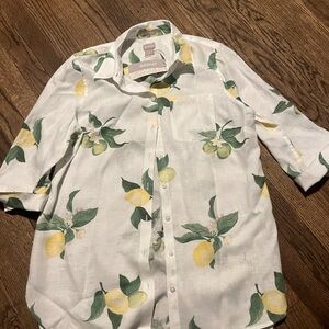 Chico's White and Yellow Blouse with Citrus Print